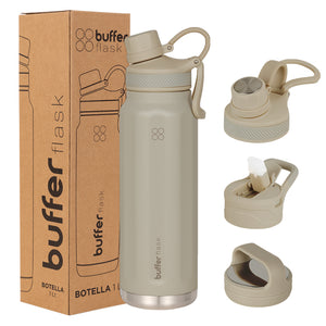 Botella Térmica Buffer Acero Inoxidable 1Lt +3 Tapas Mocha