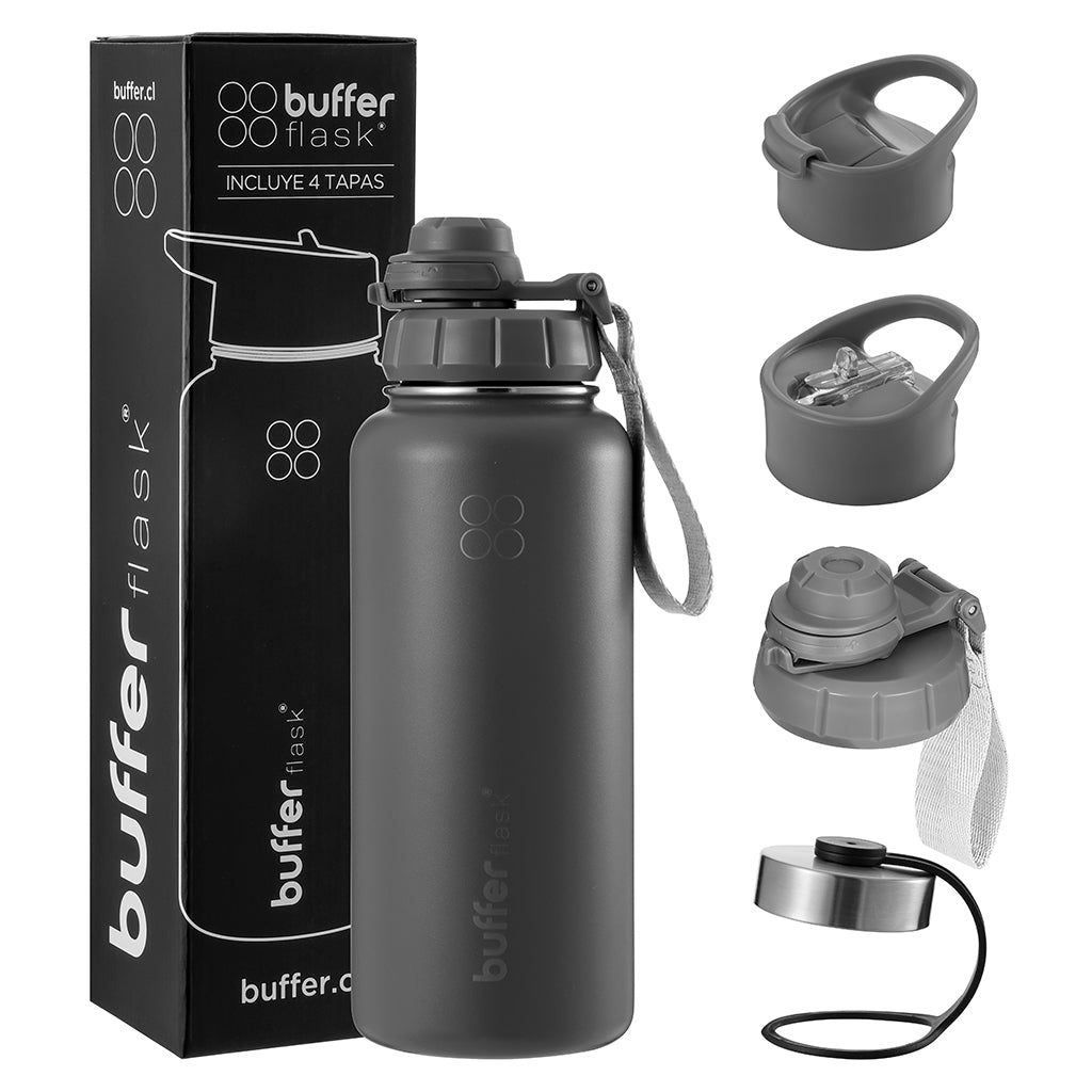 Botella Térmica Buffer Acero Inoxidable 950ml +4 Tapas Gris Marengo