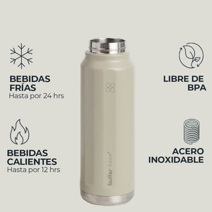 Botella Térmica Buffer Acero Inoxidable 1Lt +3 Tapas Mocha