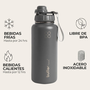 Botella Térmica Buffer Acero Inoxidable 950ml +4 Tapas Gris Marengo