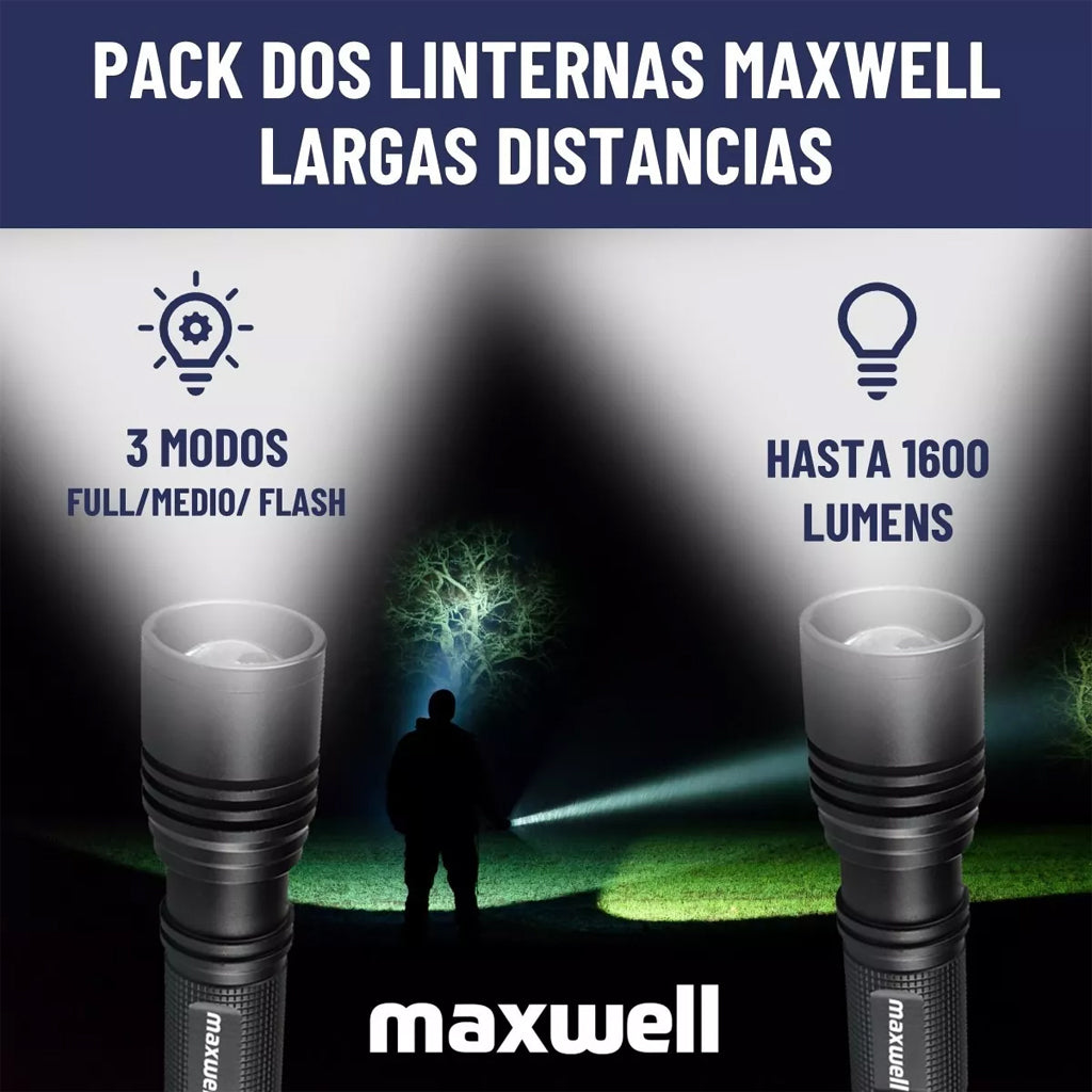 Set 2 Linternas Led Táctica Maxwell Batería Impermeable