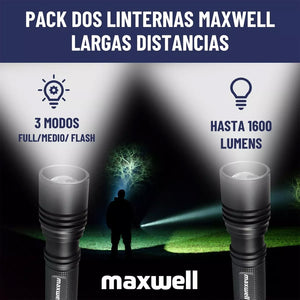 Set 2 Linternas Led Táctica Maxwell Batería Impermeable