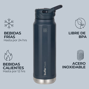 Botella Térmica Buffer Acero Inoxidable 1Lt +2 Tapas Azul