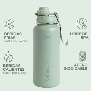 Botella Térmica Buffer Acero Inoxidable 950ml + 4 Tapas Verde