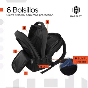 Mochila Notebook Hardley Impermeable Antirrobo Negro