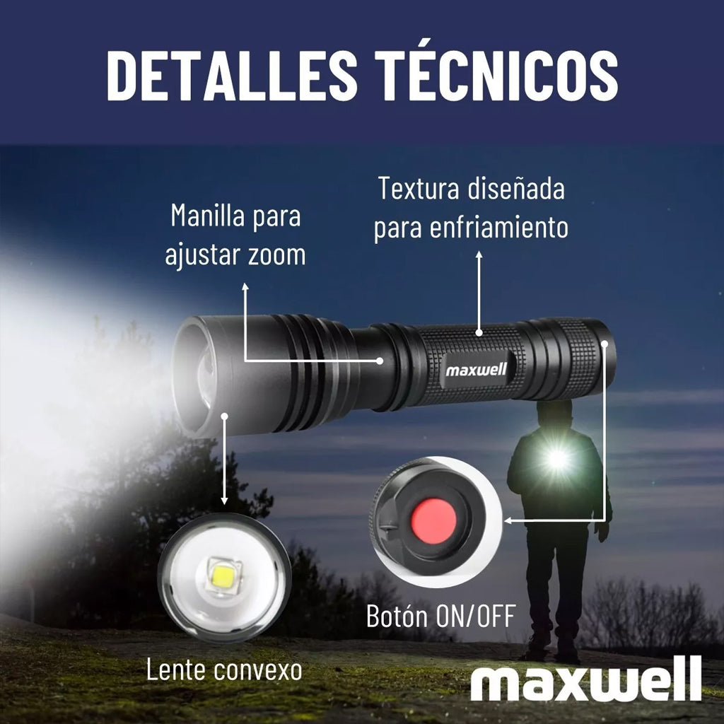 Set 2 Linternas Led Táctica Maxwell Batería Impermeable