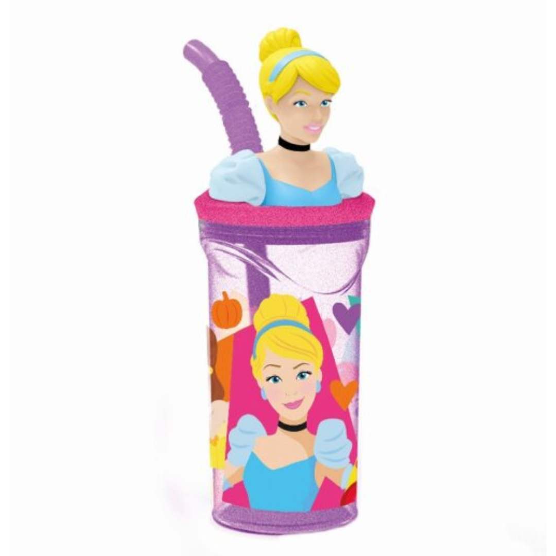 Vaso Con Bombilla Figura 3D Princesas