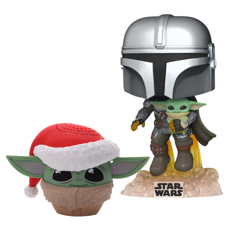 Combo Funko The Mandalorian + Parlante Portátil Grogu Navideño