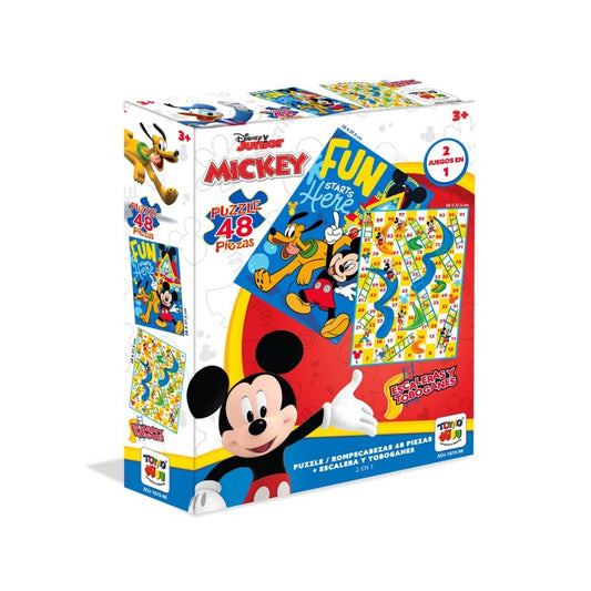 2 En 1 Puzzle 48 + Escalera Y Toboganes Mickey