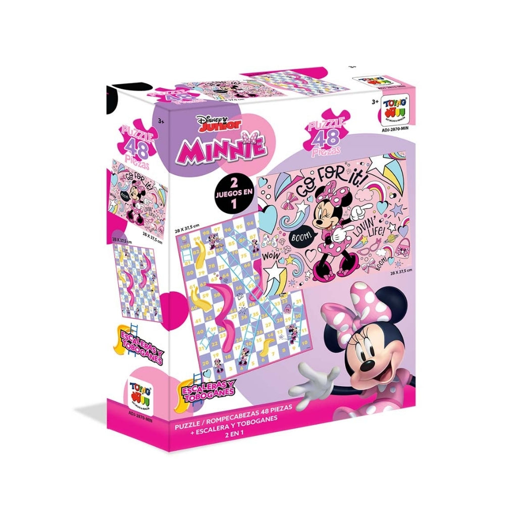 2 En 1 Puzzle 48 + Escalera Y Toboganes Minnie