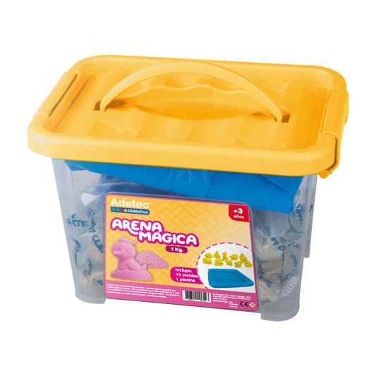 Arena Mágica Adetec - Color Rosado 1Kg C/Moldes Y Bandeja