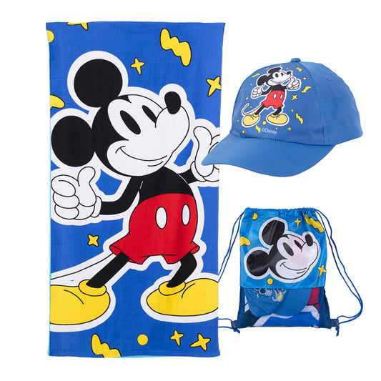 Set Toalla Playa 70X140 Cms + Jockey + Bolso Mickey