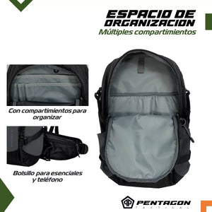 Mochila Outdoor Camping Pentagon Impermeable Negro