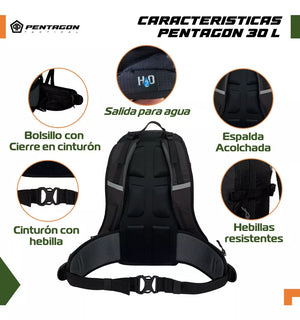 Mochila Outdoor Camping Pentagon Impermeable Negro