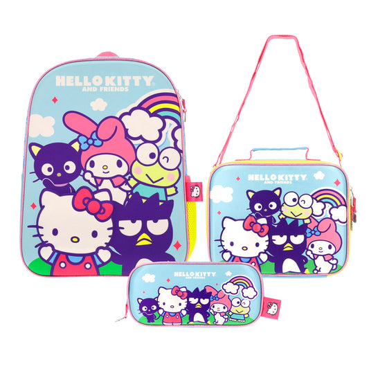 Pack 3 En 1 Mochila, Lonchera Y Estuche Hello Kitty Celeste