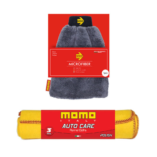 Combo Momo: Microfiber Wash Mitt + 3PK Flannel Cloth