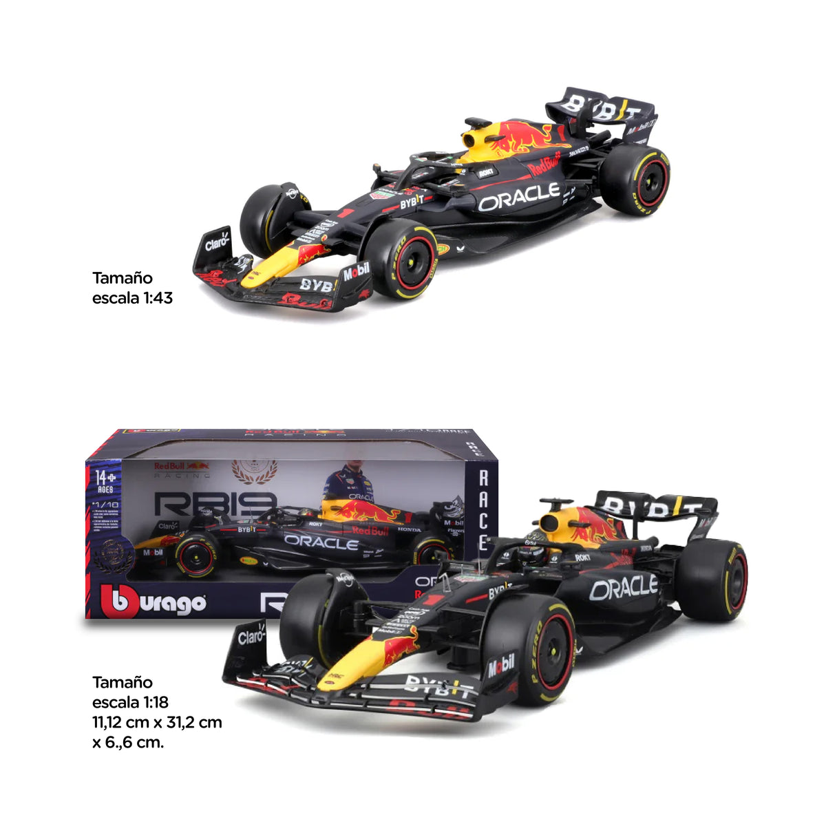 Combo Autos a Escala Oracle Red Bull Racing W/Driver 1:18 + 1:43 Max Verstappen